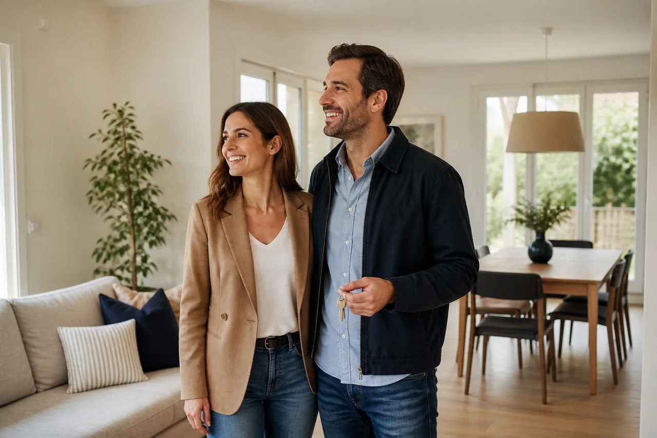 Acquirenti felici durante la visita della loro futura casa
